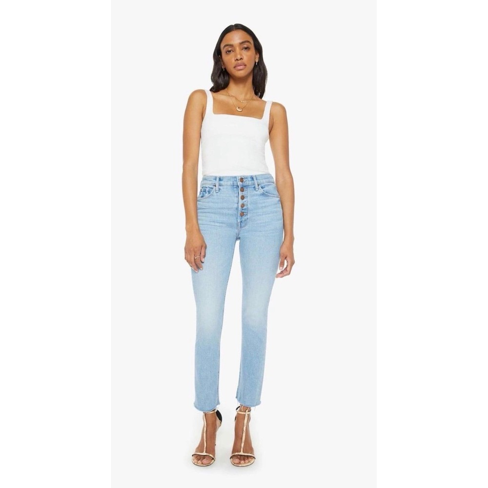 MOTHER The Pixie Dazzler Ankle Fray Jeans Shoot To Thrill Light Wash | Size 24